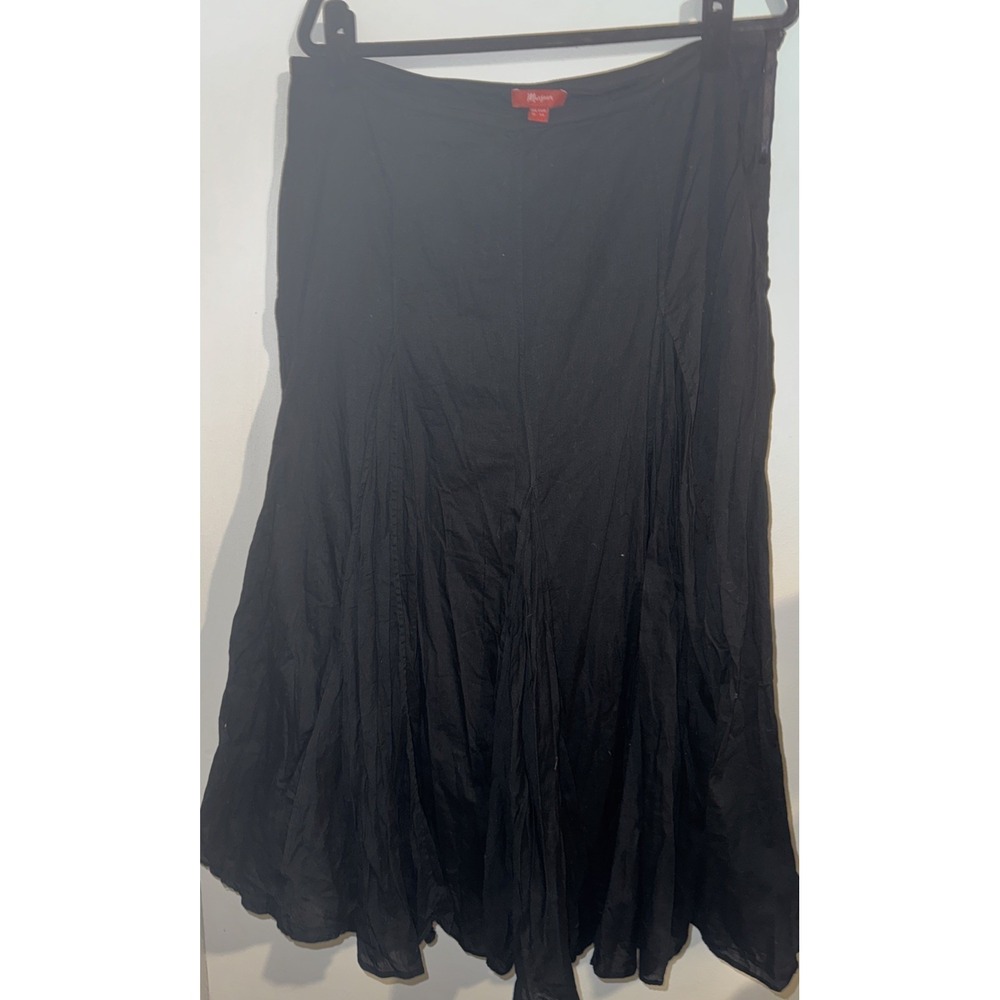 Vtg Y2K Black Cotton Paneled Midi Skirt Side Zip A-Line 12 L Boho Whimsigoth